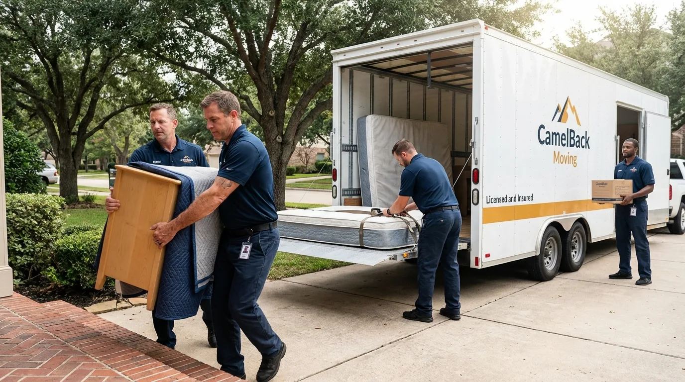 Crew loading residential truck for cross-state move from Penrose, CO