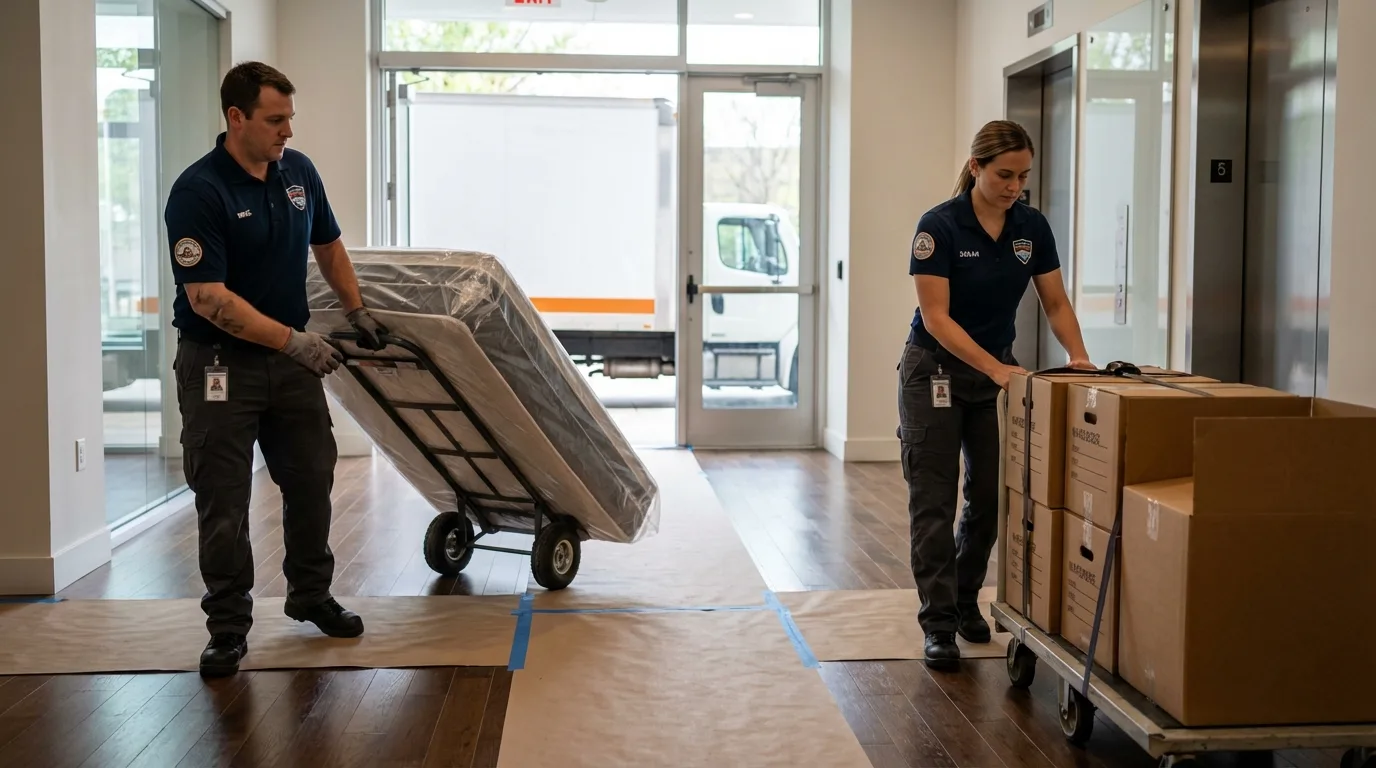 Professional apartment movers loading elevator in Penrose, CO